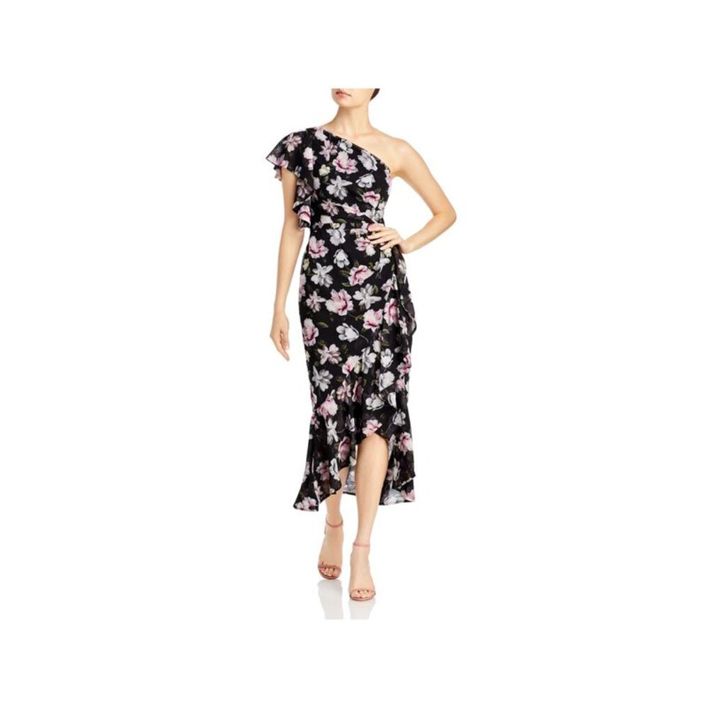 AQUA FORMAL Womens Black Boning In Bodice Flutter Sleeve Maxi Faux Wrap Dress 0